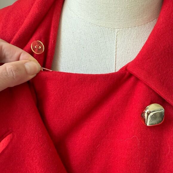 Vintage 60s Count Romi Double Breasted Red Gold Button Coat S - Picture 4 of 11